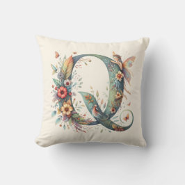 Cojín Decorativo Fiestas de color de agua verde letra monográfica Q