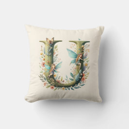 Cojín Decorativo Fiestas de color de agua verde Monograma U