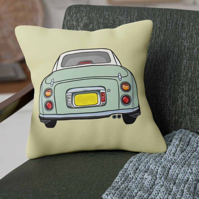 Cojín Decorativo Figarras Cute Coche de Figaro Verde Esmeralda (Fun emerald green figgy on a lighter green pillow perfect for your car or home)