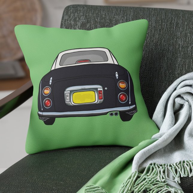 Cojín Decorativo Figarras Cute Figaro Negro Coche Verde (Fun black figgy on a green pillow perfect for your car or home)