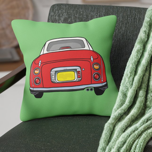 Cojín Decorativo Figarras Cute Rojo Personalizado de coches Figaro  (Fun red figgy on a green pillow perfect for your car or home)