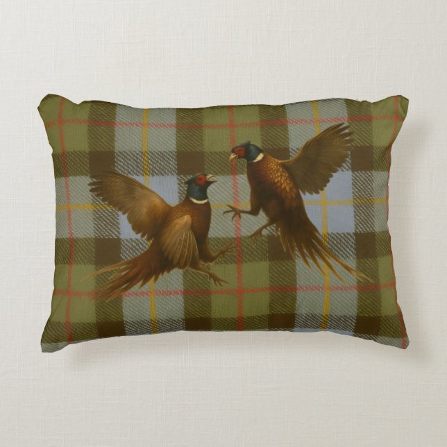 Cojín Decorativo Fighting Pheasants on tweed / tartan background  (Anverso)