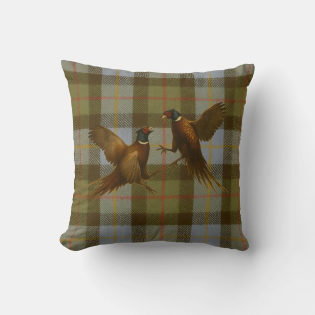 Cojín Decorativo Fighting Pheasants on tweed / tartan background  (Anverso)