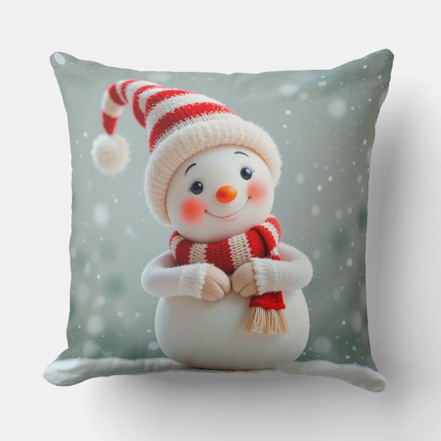 Cojín Decorativo Figura animada de Snowman con Gorra de vacaciones (Anverso)