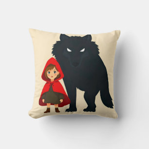 Cojín Decorativo Figura con capucha roja frente a un lobo majestuos