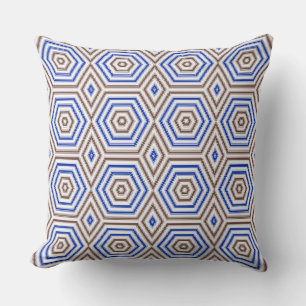 Cojín Decorativo Figuras de patrón geométrico marrón azul retro