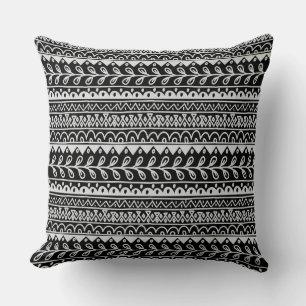 Cojín Decorativo Filas de patrones de garabatos en negro y blanco