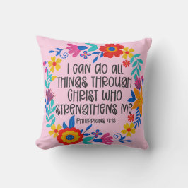 Cojín Decorativo Filipinas 4:13 Biblia Escritura Folk Art Floral