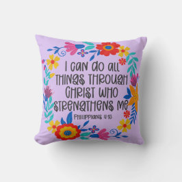 Cojín Decorativo Filipinas 4:13 Biblia Escritura Folk Art Floral