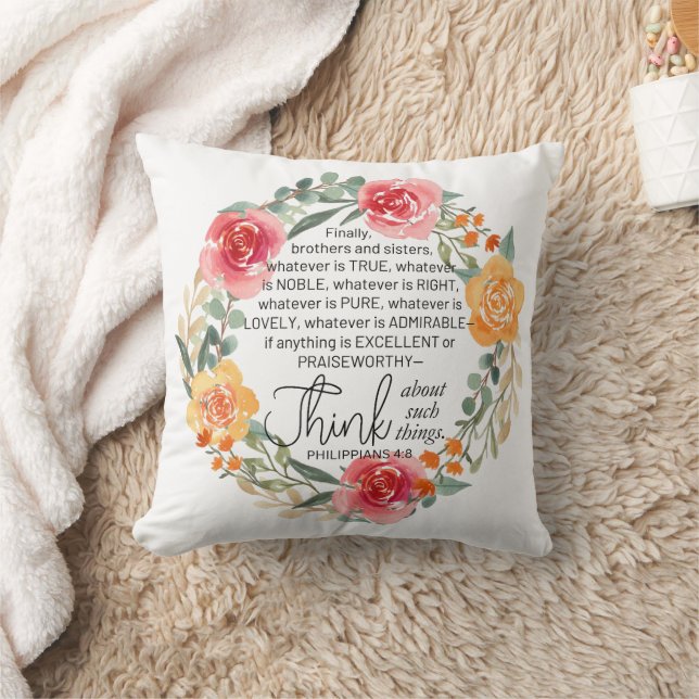 Cojín Decorativo Filipinas 4:8 Wreath floral rosa y amarilla (Manta)