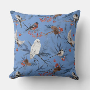 Cojín Decorativo Fin de invierno: Pájaros perfilados búhos de pino