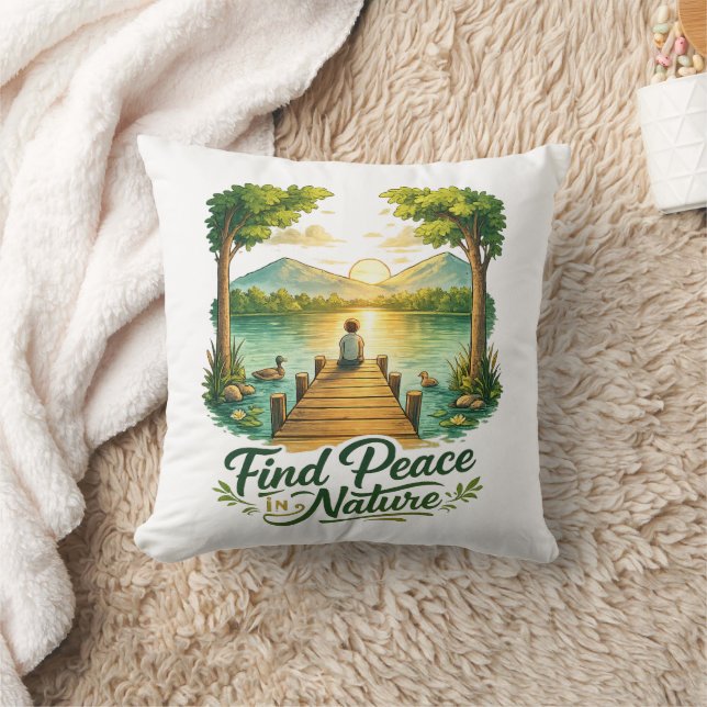 Cojín Decorativo Find Peace in Nature Sunset Lake Scenic Art Throw  (Manta)