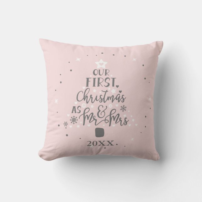 Cojín Decorativo First Christmas Newlyweds Year Blush Pink (Anverso)