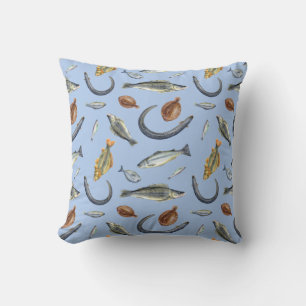 Cojín Decorativo Fish Lover Dos Diseños Eel Salmon Flounder Perch