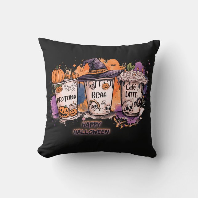 Cojín Decorativo Fitness Halloween 🎃Protein, BCAA & Café Latte  (Anverso)