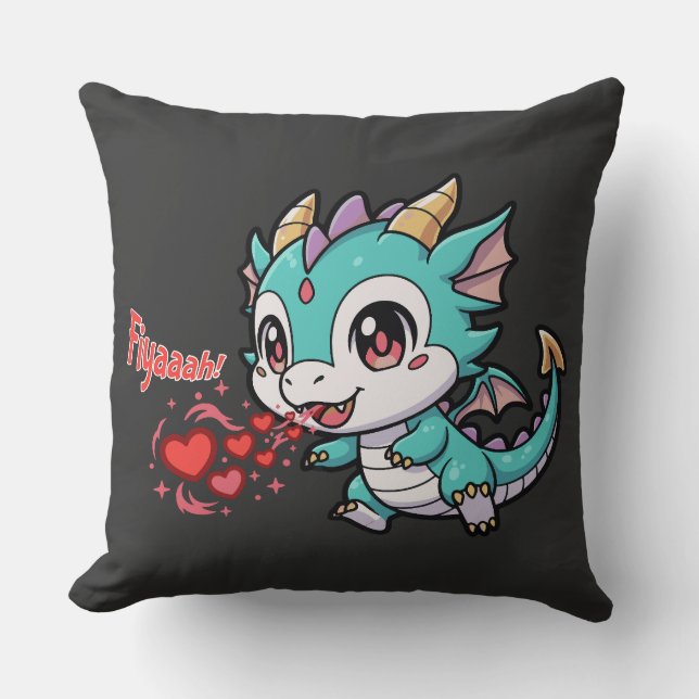 Cojín Decorativo Fiyaaah Cute Baby Dragon Chibi Anime Kawaii Heart (Anverso)