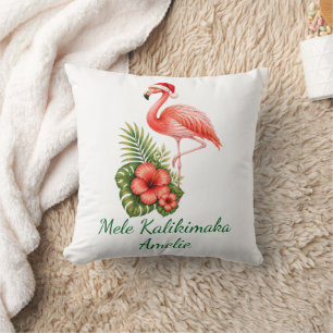 Cojín Decorativo Flamenco Rosa Mele Kalikimaka Navidad Tropical