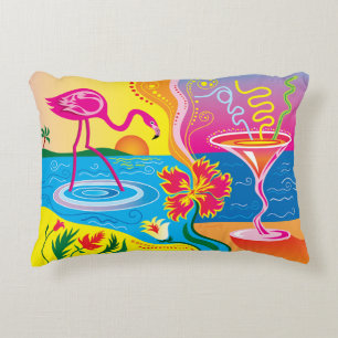 Cojín Decorativo Flamenco Rosa y Cóctel de Verano