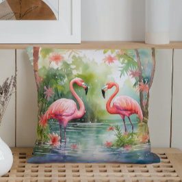 Cojín Decorativo Flamencos de verano en acuarela