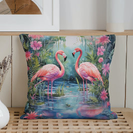 Cojín Decorativo Flamencos de verano en acuarela