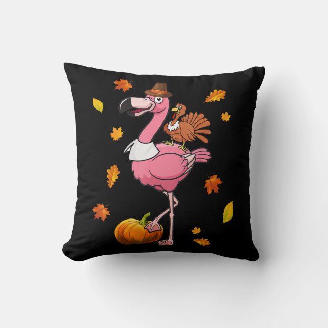 Cojín Decorativo Flamencos| Flamingo Día de Acción de Gracias Hallo (Anverso)