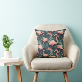 Cojín Decorativo Flamencos rosados en helechos