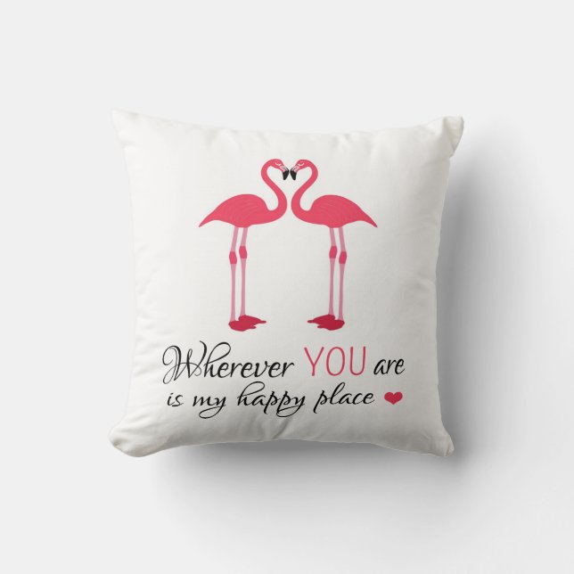 Cojín Decorativo Flamencos rosados lindos en amor (Anverso)