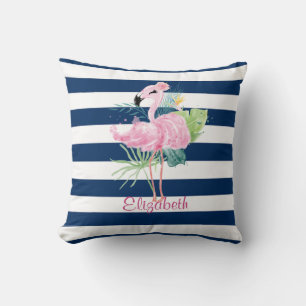 Cojín Decorativo Flamencos Rosados LindosHoja Tropical,Rayas