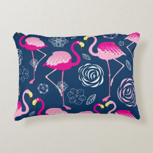 Cojín Decorativo Flamencos rosados: Patrón oscuro gráfico