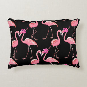 Cojín Decorativo Flamencos rosados: Vintage de fondo negro