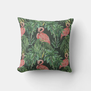 Cojín Decorativo Flamencos rosas acuarelas, aves exóticas, tropical