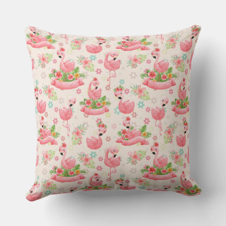 Cojín Decorativo Flamencos y flores tropicales