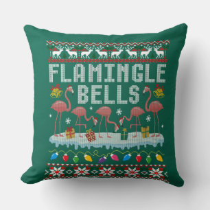 Cojín Decorativo Flamingle Bells Navidades de flamencos rosados nav