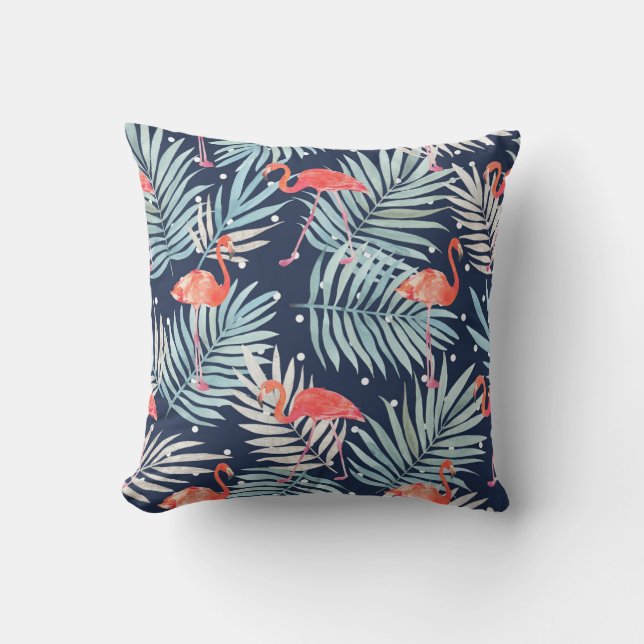 Cojín Decorativo Flamingo acuarela: Elegancia tropical rosa. (Anverso)