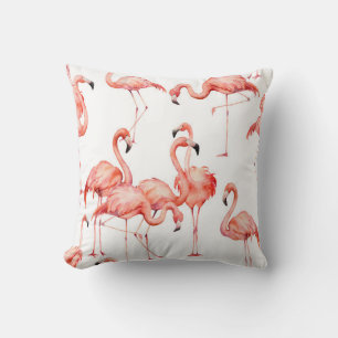 Cojín Decorativo Flamingo acuarela sin costuras. Pintado de mano
