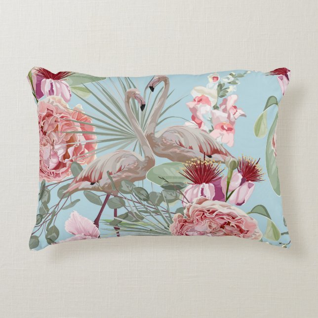 Cojín Decorativo Flamingo amante trendy patrón floral azul (Anverso)