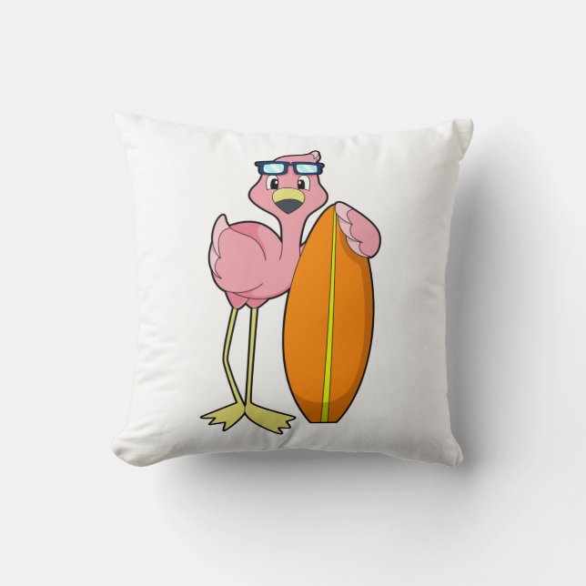 Cojín Decorativo Flamingo como surfista con Surfboard.PNG (Anverso)