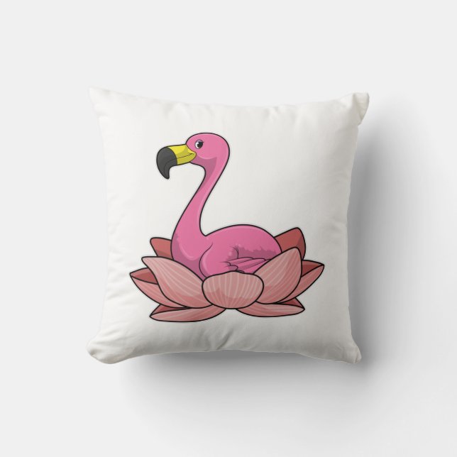 Cojín Decorativo Flamingo con flores de Lotus (Anverso)