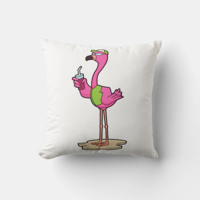 Cojín Decorativo Flamingo con gafas de sol y gorra (Anverso)