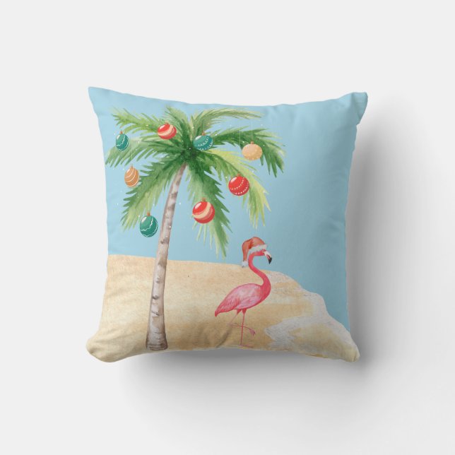Cojín Decorativo Flamingo del árbol de palmas tropicales (Anverso)
