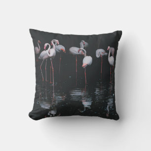 COJÍN DECORATIVO FLAMINGO EN EL FONDO OSCURO