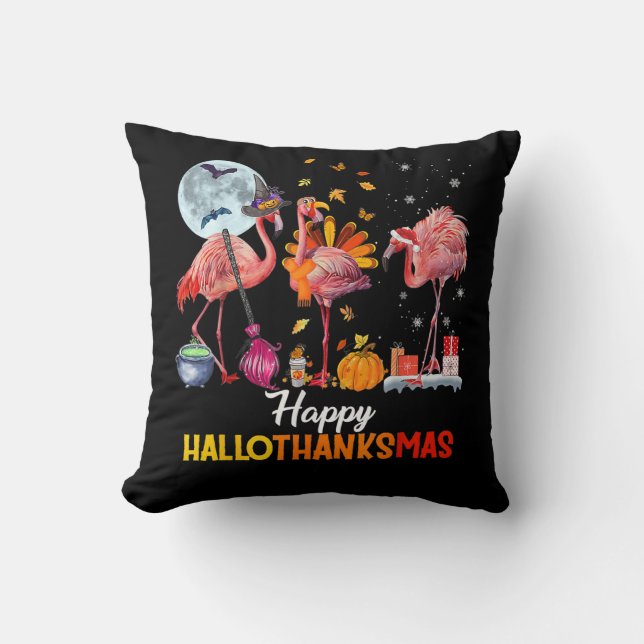 Cojín Decorativo Flamingo| Flamingo Halloween Y Feliz Navidad (Anverso)