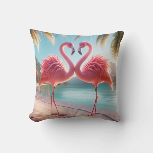 Cojín Decorativo Flamingo Love Tropical Coastal Throw Pillow (Anverso)