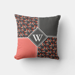 Cojín Decorativo FLAMINGO Monograma Personalizado Coral Gris