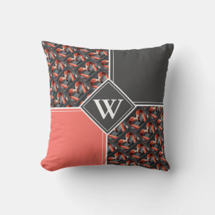 Cojín Decorativo FLAMINGO Monograma Personalizado Coral Gris