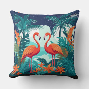 Cojín Decorativo Flamingo Noche Tropical Floral Vibrante Arte