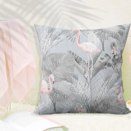 Cojín Decorativo Flamingo Orquídea Trópico Patrón Gris ID868