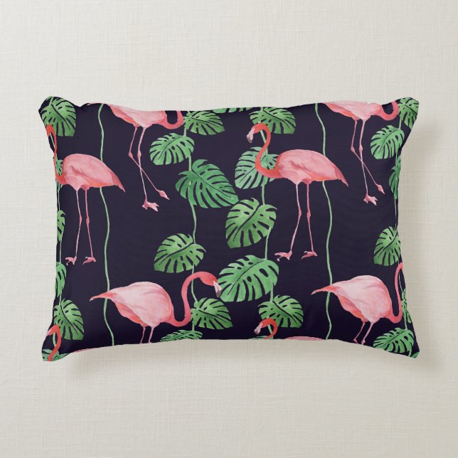 Cojín Decorativo Flamingo Oscuro: Pequeño Patrón De Acuarela. (Anverso)