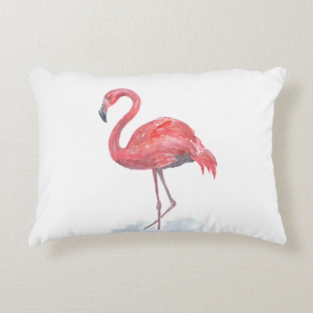 Cojín Decorativo Flamingo rosa, acuarela. (Anverso)