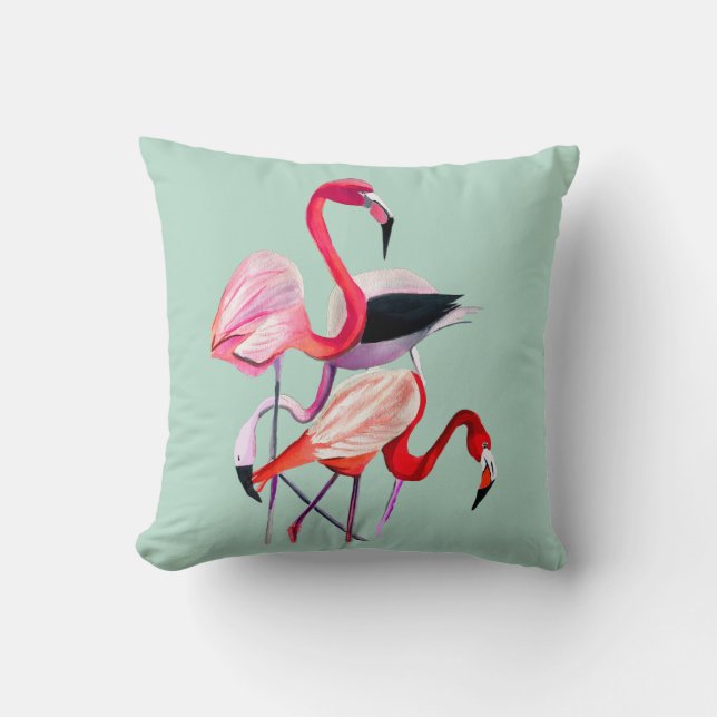 Cojín Decorativo flamingo rosa bonito en azul (Anverso)